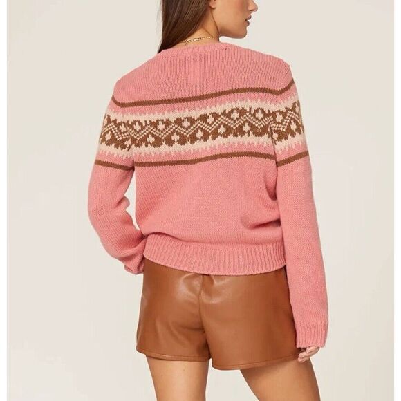 A.P.C. Sweater Women XS Elizabeth Fair Isle Pullover Pink Alpaca Blend - Picture 2 of 11